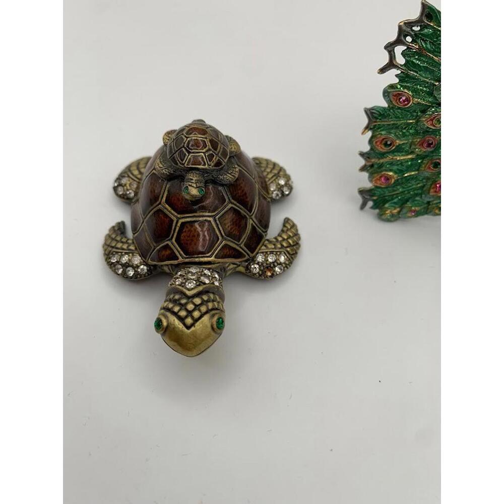 Peacock Bird and Turtle Jewelled Trinket Box - Enamelled - Picture 2 of 15